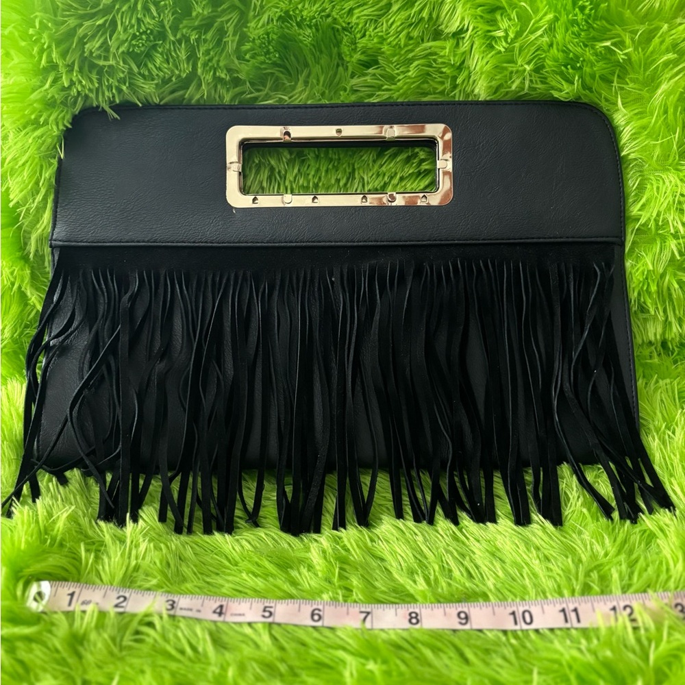 Black Fringe Clutch Bag